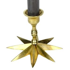Vintage MCM Brass Atomic Starburst Candle Holder 8-Point Taper Candlestick 3.5"
